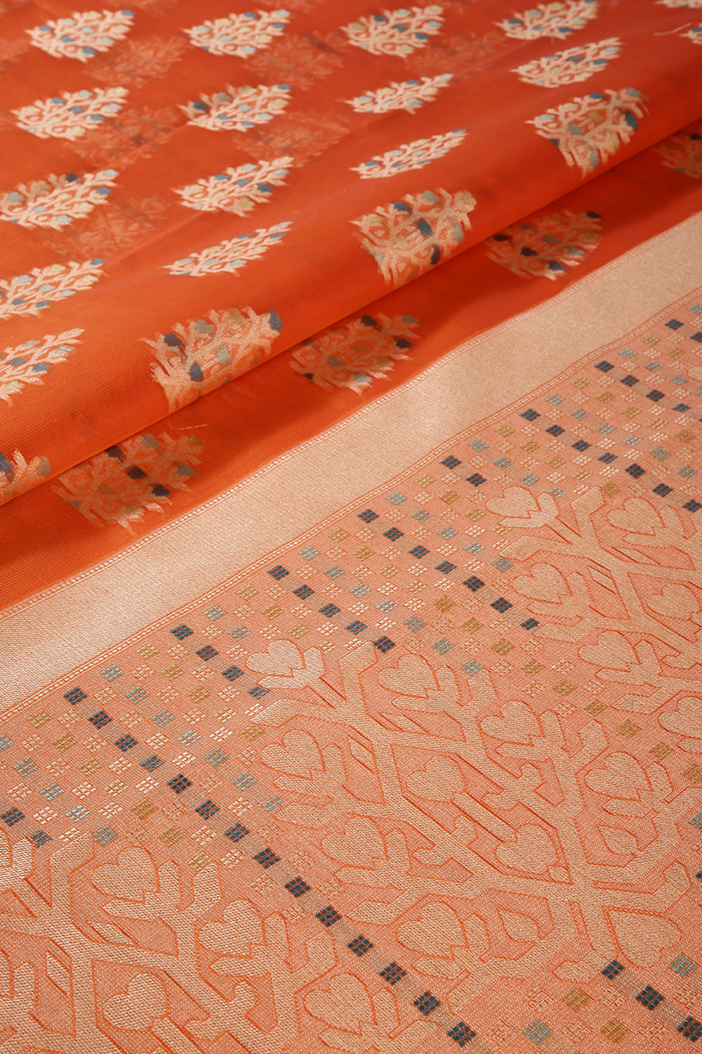 Orange Color Supernet Cotton Woven Saree