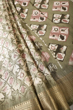 Sage Green Color Cotton Silk Abstract Printed Saree