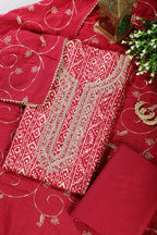 Fuchsia Red Cotton Digital Printed & Neck Embroidered Unstitched Suit