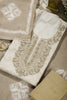 Cream Colour Cotton Printed & Resham Neck Embroidered Unstitched Suit