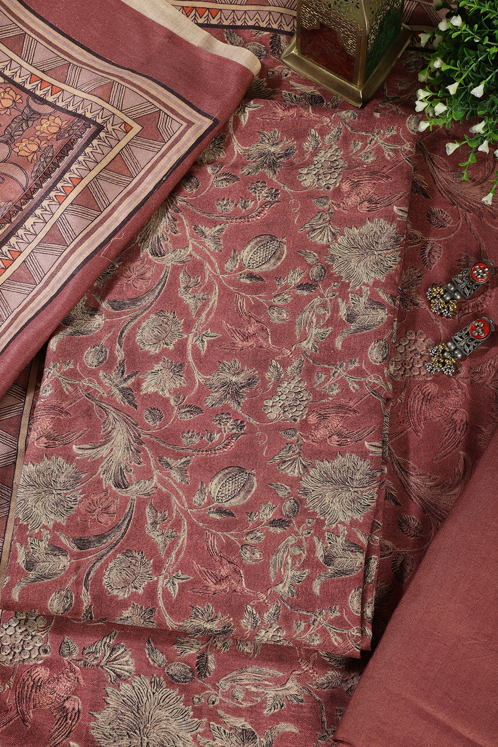 Light Maroon Floral Printed Spun Unstitched Suit Material