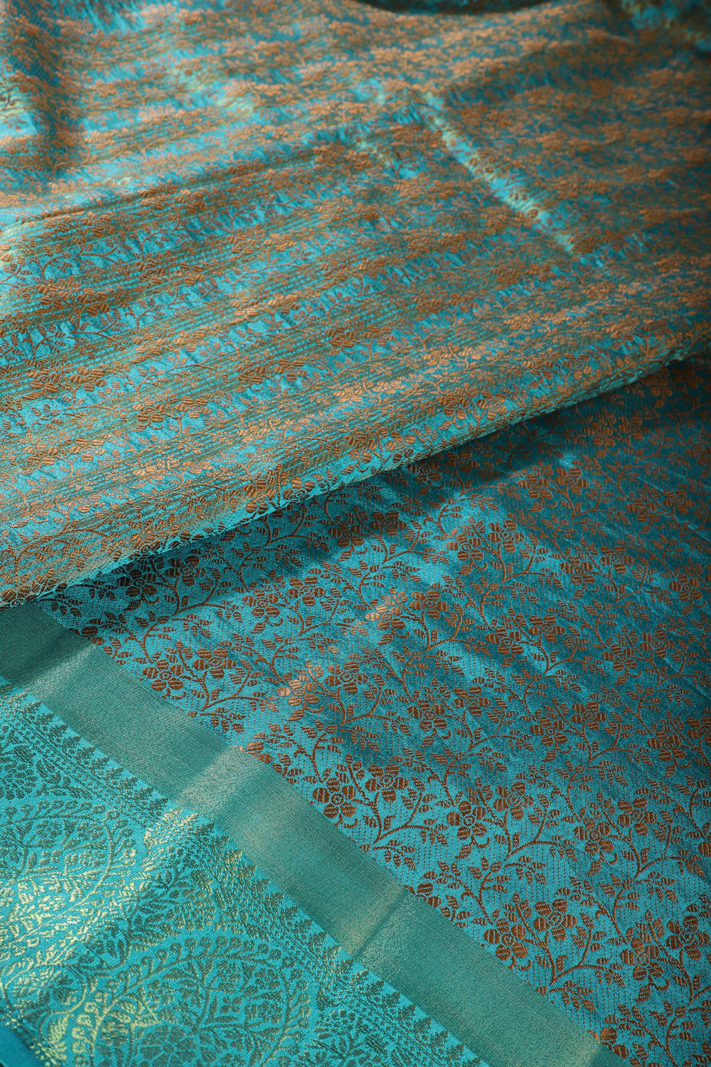 Teal Color Silk Floral Resham & Zari Woven Saree