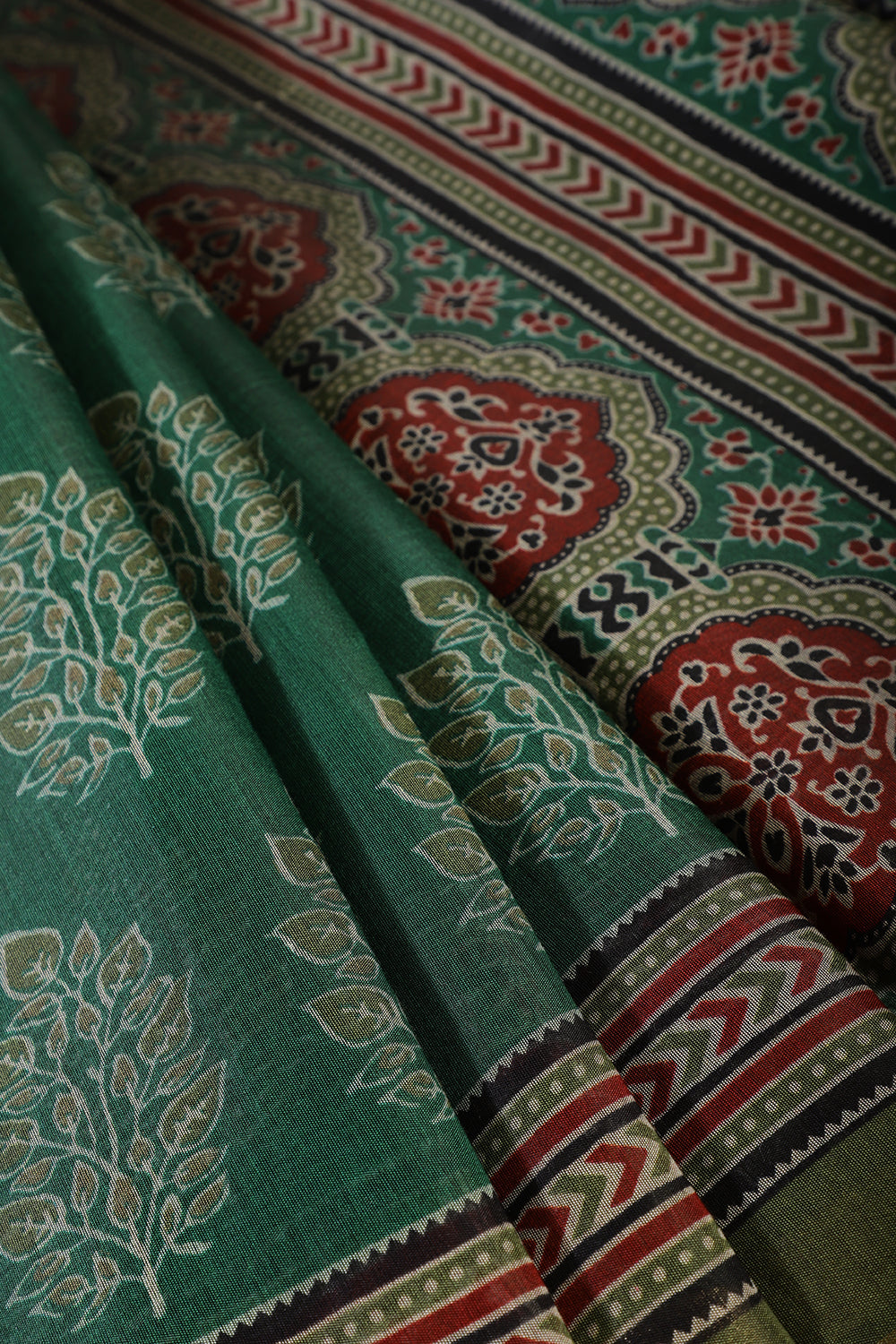 Green Cotton Silk Block Printed Saree
