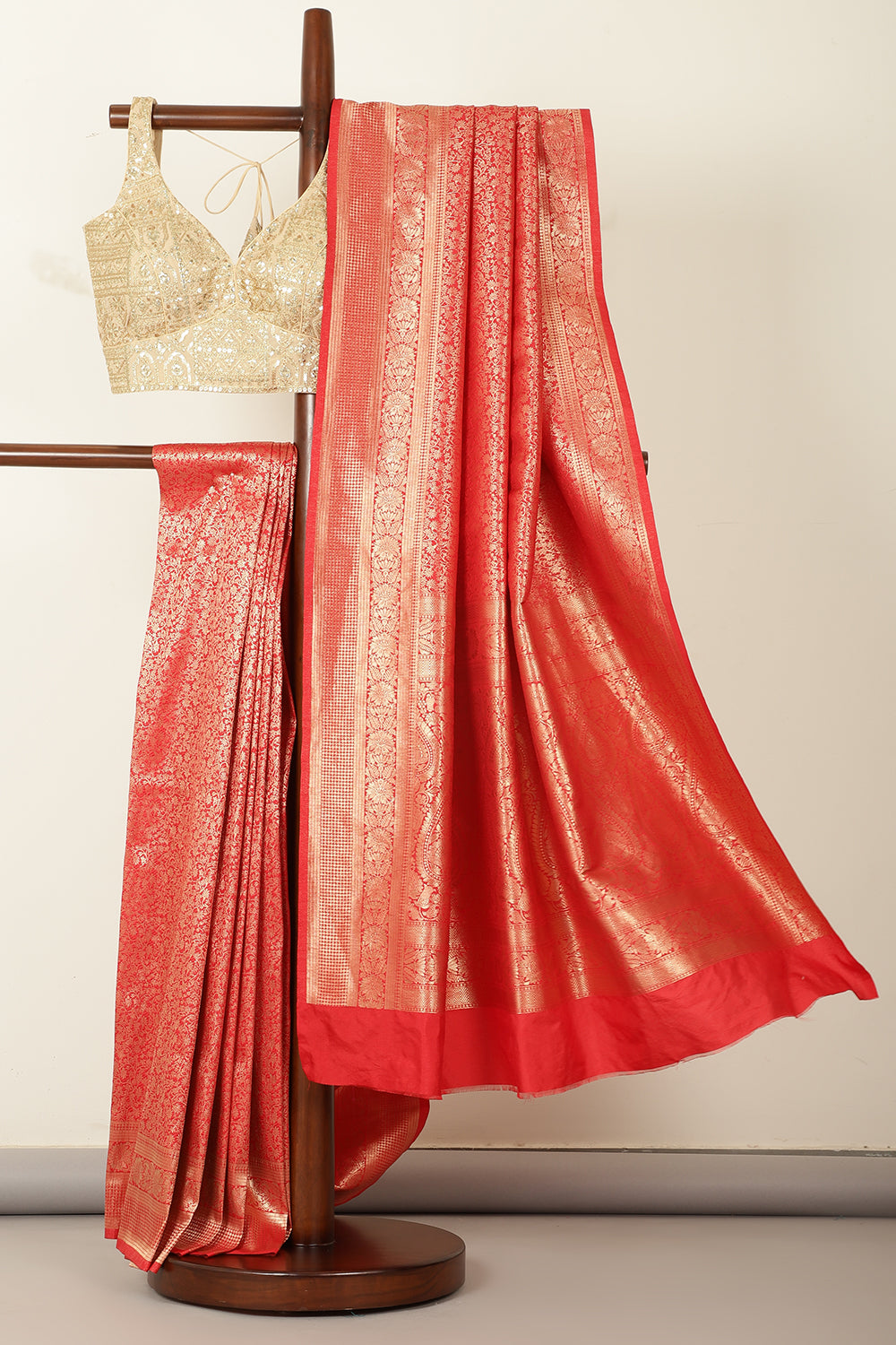 Red Silk Zari Floral Zaal Woven Saree
