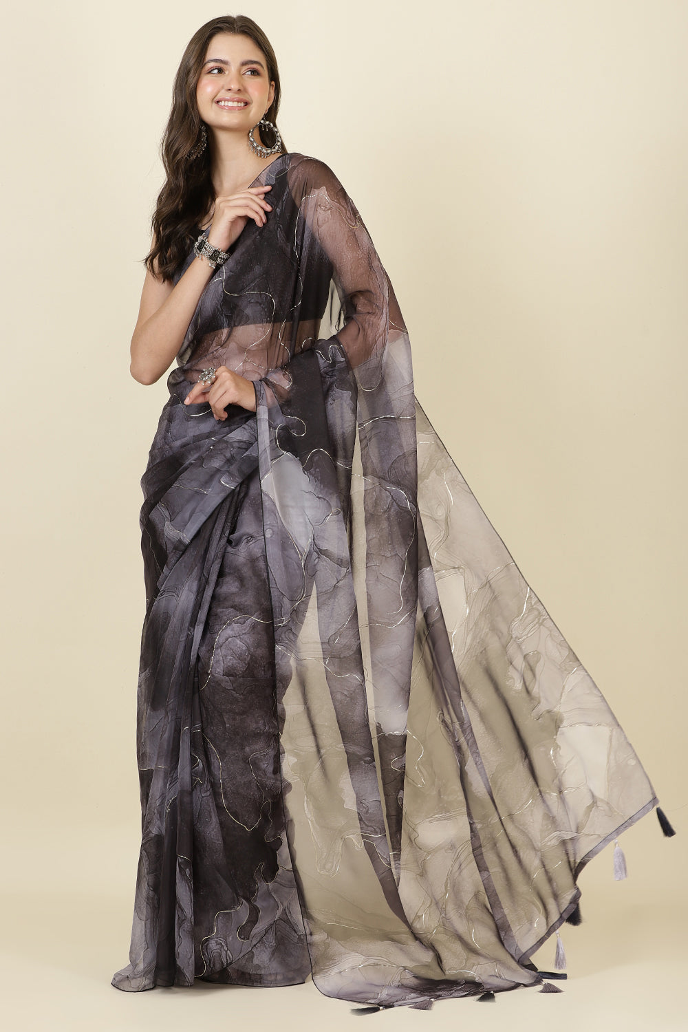 Black Printed Organza Saree