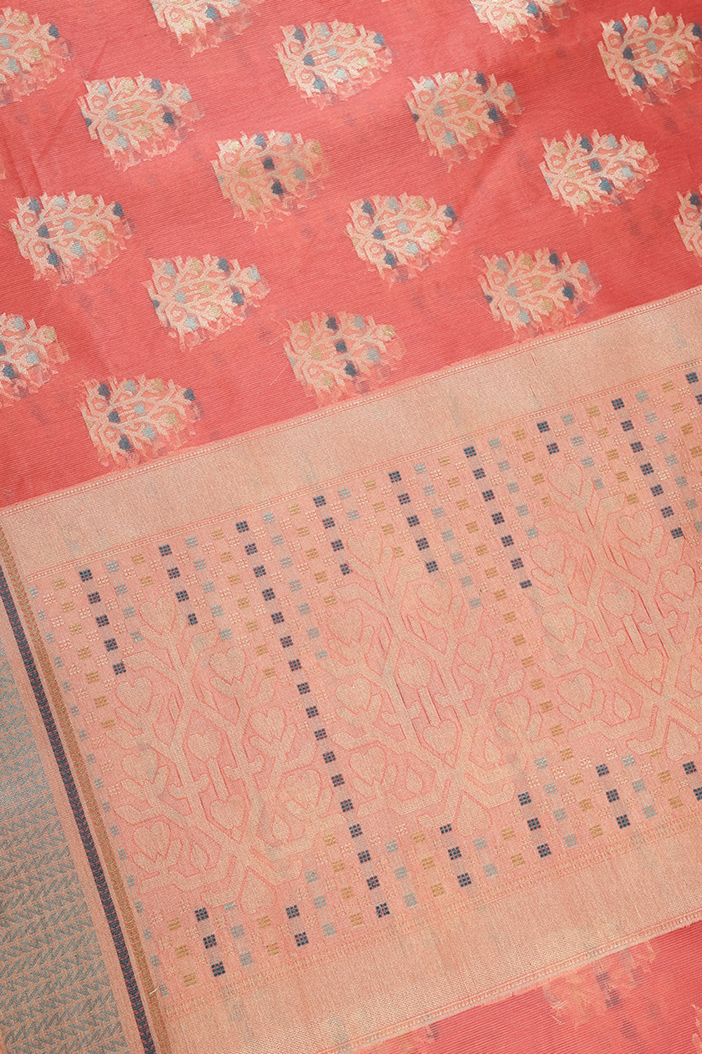 Coral Color Supernet Cotton Woven Saree