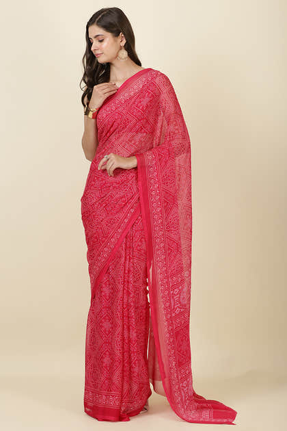 Rani Georgette Bandhani Printed Saree