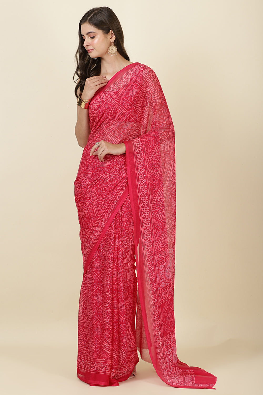 Rani Georgette Bandhani Printed Saree