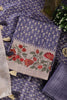 Voilet Tussar Cotton Printed And Floral Embroidered Unstiched Suit Material