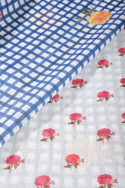 Blue Cotton Printed Saree