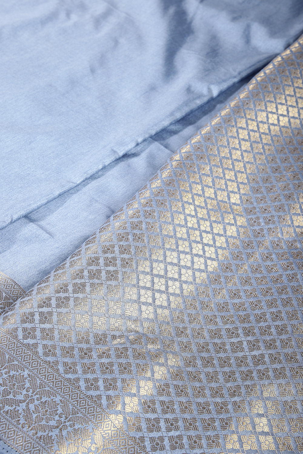 Bluish Grey Color Silk Woven Saree