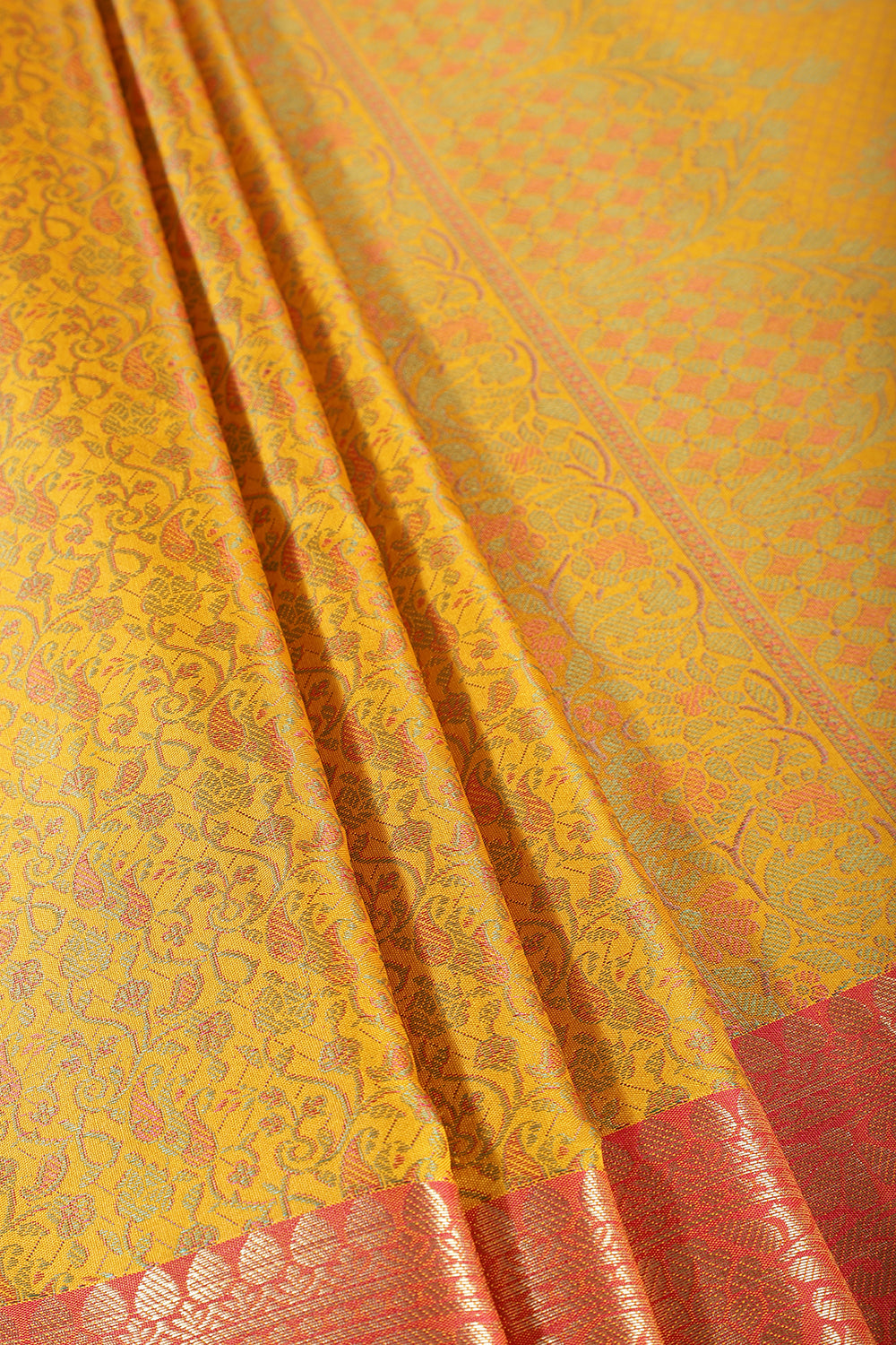 Mustard Color Cotton Silk Resham & Zari Woven Saree