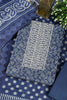 Navy Blue Cotton Silk Floral Printed and Neck Embroidered Unstitched Suit