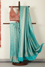 Teal Soft Silk Zari Woven Saree