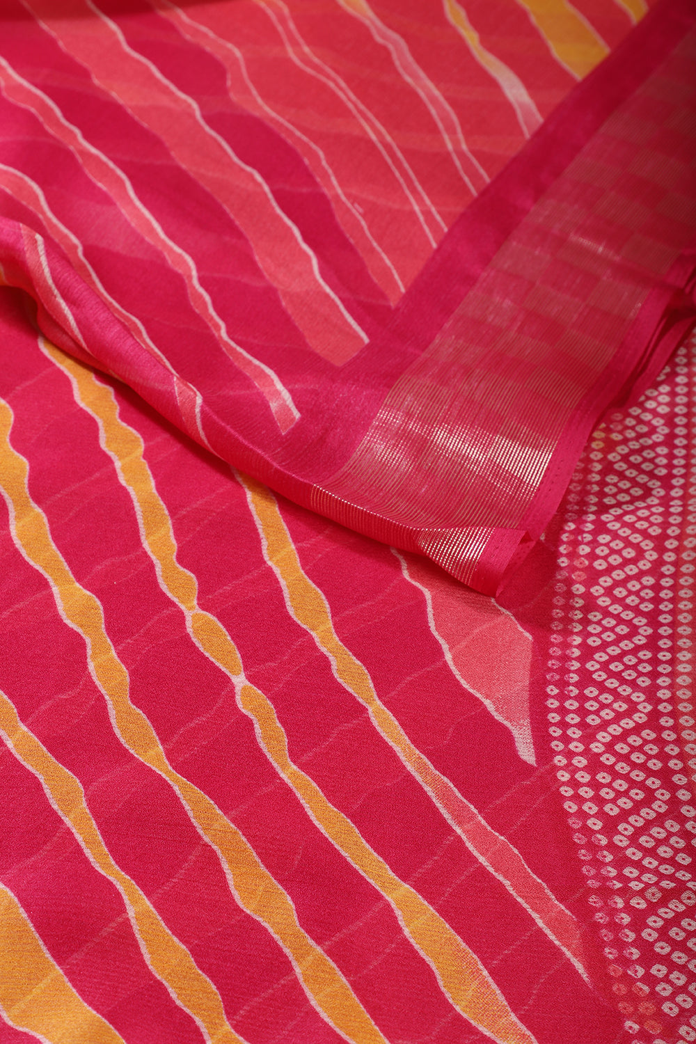Fuchsia & Yellow Color Chiffon Printed Saree