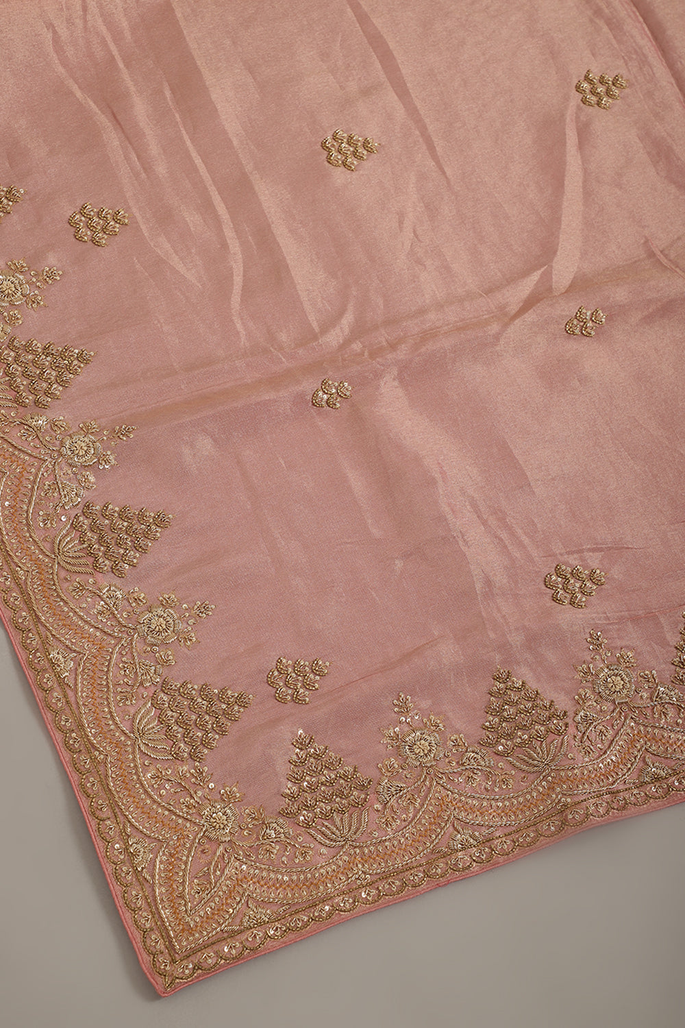 Pink Color Pure Tissue Silk Saree with Zardozi & Sequence Handwork
