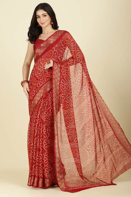 Maroon Color Chiffon Bandhani Printed Saree