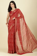 Maroon Color Chiffon Bandhani Printed Saree