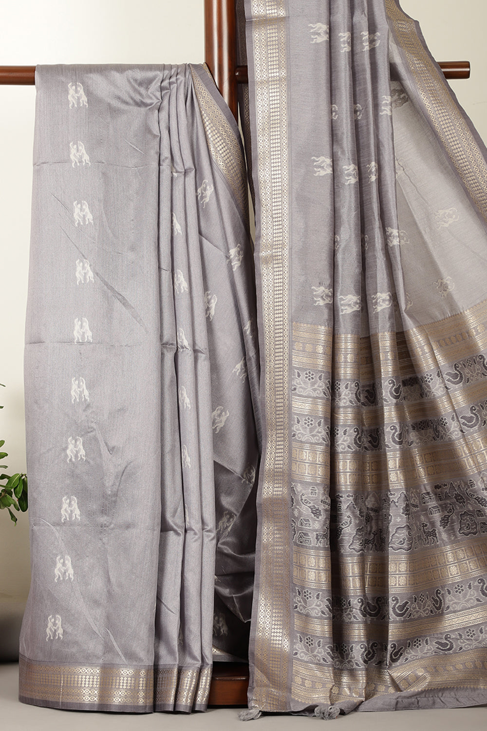 Grey Chanderi Silk Resham & Zari Woven Saree