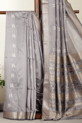 Grey Chanderi Silk Resham & Zari Woven Saree