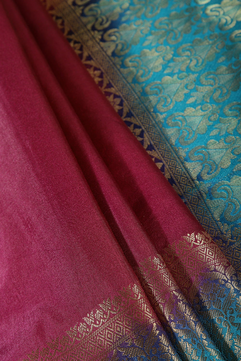 Wine & Teal Ombré  Silk Zari Woven Saree