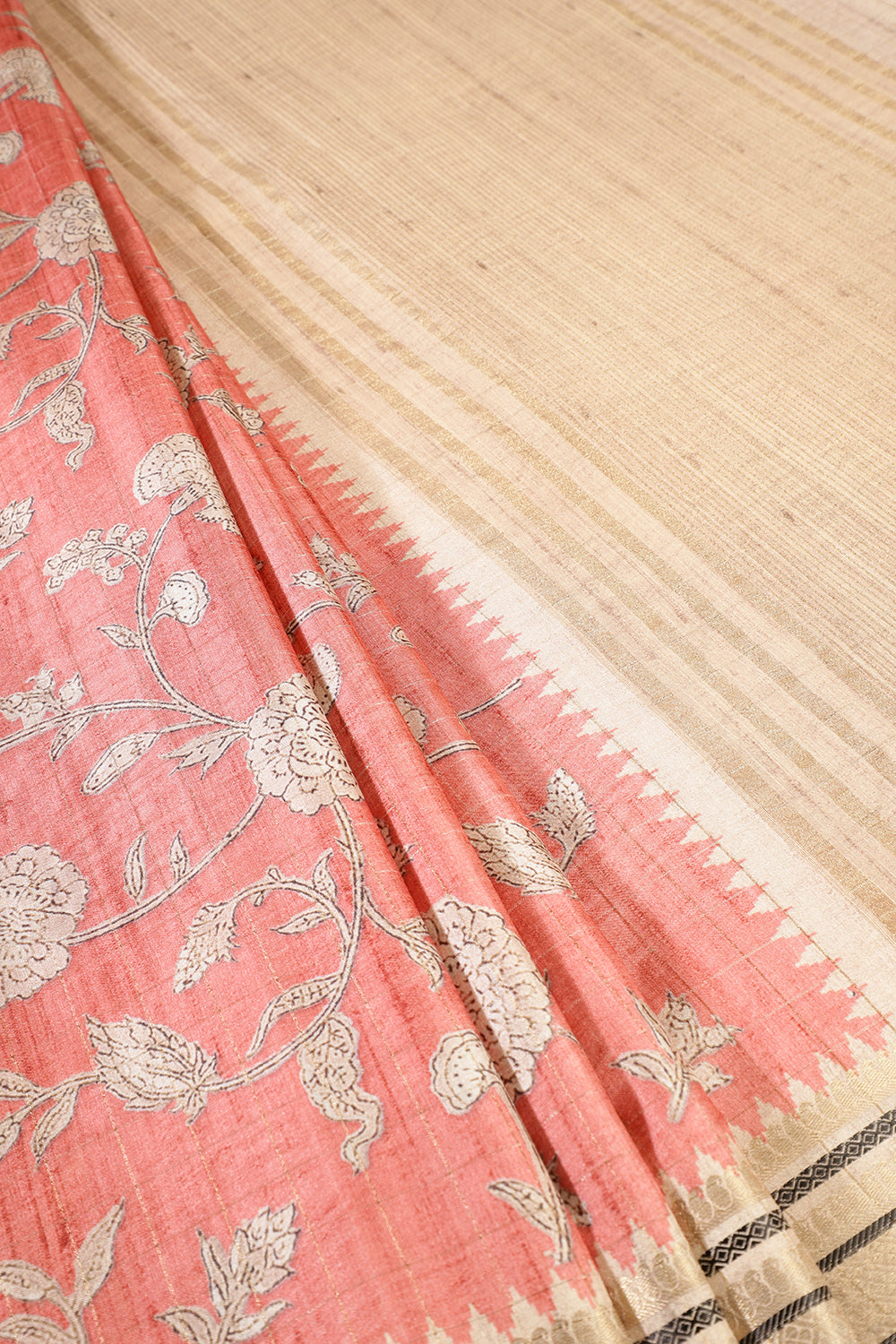 Dusty Pink Cotton Silk Floral Printed Saree