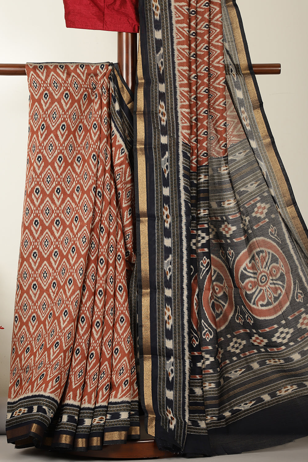 Light Brown Ikkat Printed Cotton Saree