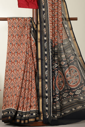 Light Brown Ikkat Printed Cotton Saree