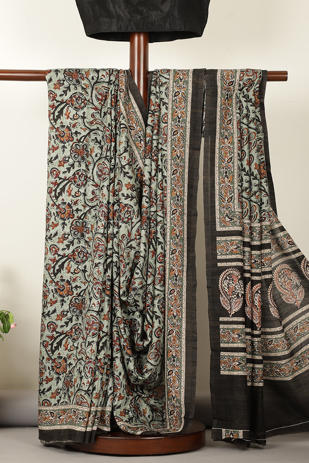 Sea Green Cotton Floral Printed Saree