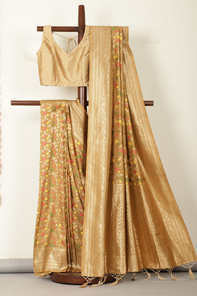 Beige Silk Resham & Zari Woven Saree