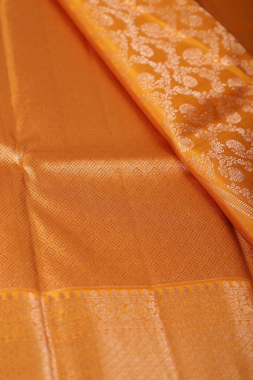 Mustard Color Kanjivaram Pure Silk Handloom Zari Saree with Patola Pattern