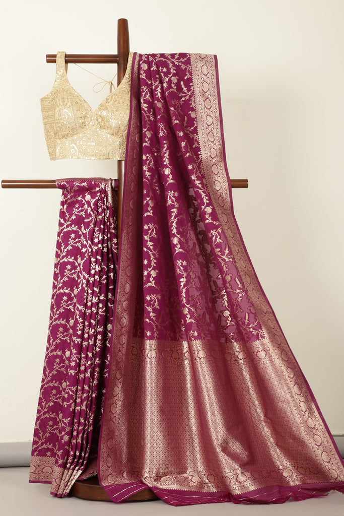 Purple Banarasi Silk Zari Woven Saree
