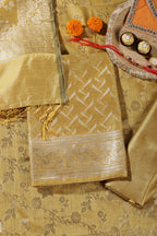 Mustard Colour Zari Woven Silk Unstitched Suit Material