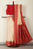 Cream & Red Dual Toned Tussar Silk Patola Woven Saree