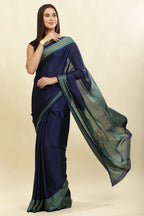 Navy Crepe Printed Saree