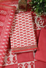 Cream & Red Cotton Dabu Block Print Unstitched Suit Material