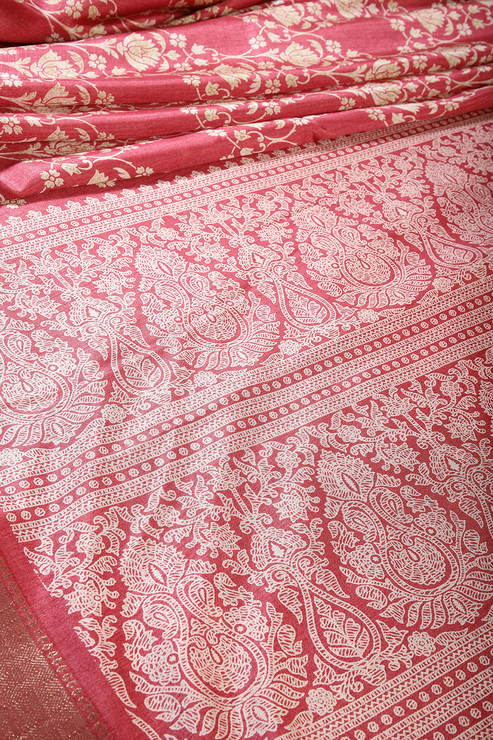 Faded Red Color Cotton Silk Block Printed Saree