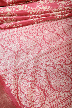 Faded Red Color Cotton Silk Block Printed Saree