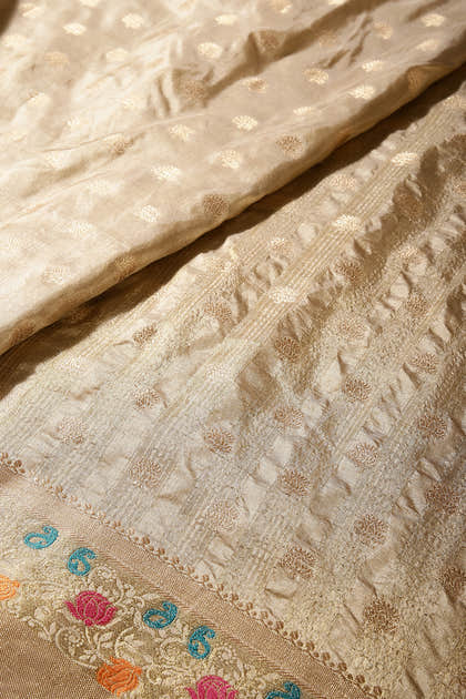 Beige Color Silk Resham & Zari Woven Saree