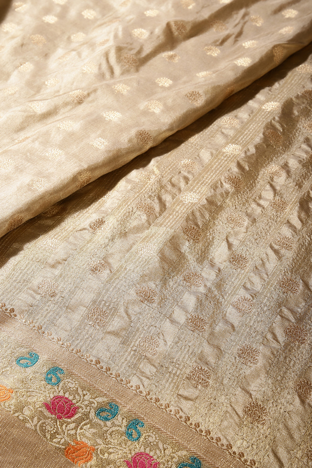 Beige Color Silk Resham & Zari Woven Saree