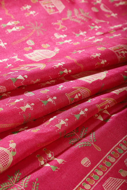 Carmine Color Cotton Silk Printed Saree