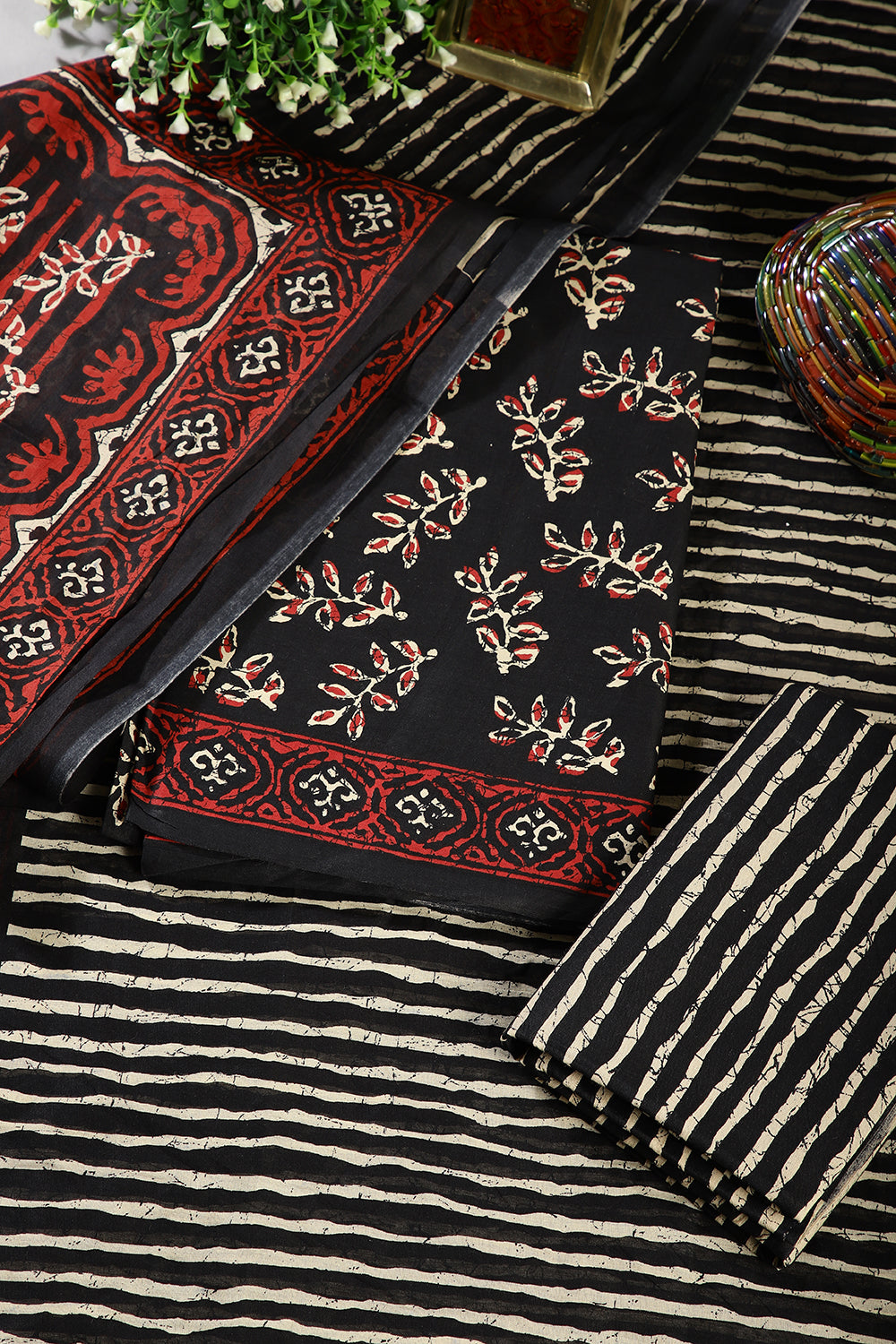 Black Color Cotton Printed Unstitched Suit