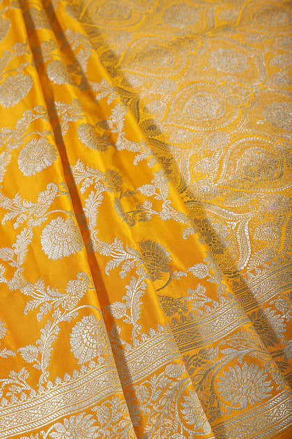 Mustard Zari Woven Banarasi Silk Saree