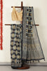 Black & Navy Cotton Block Printed Saree