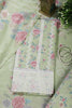 Green Color Cotton Flower Printed and Lace Work Unstitched Suit Fabric