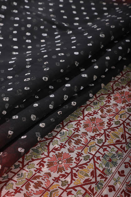 Black Chiffon Bandhani Printed Saree