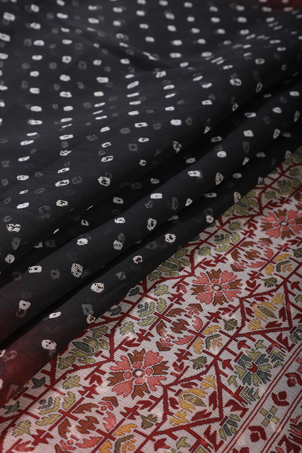 Black Chiffon Bandhani Printed Saree