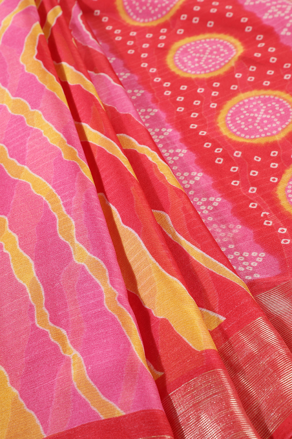 Red & Yellow Color Chiffon Printed Saree