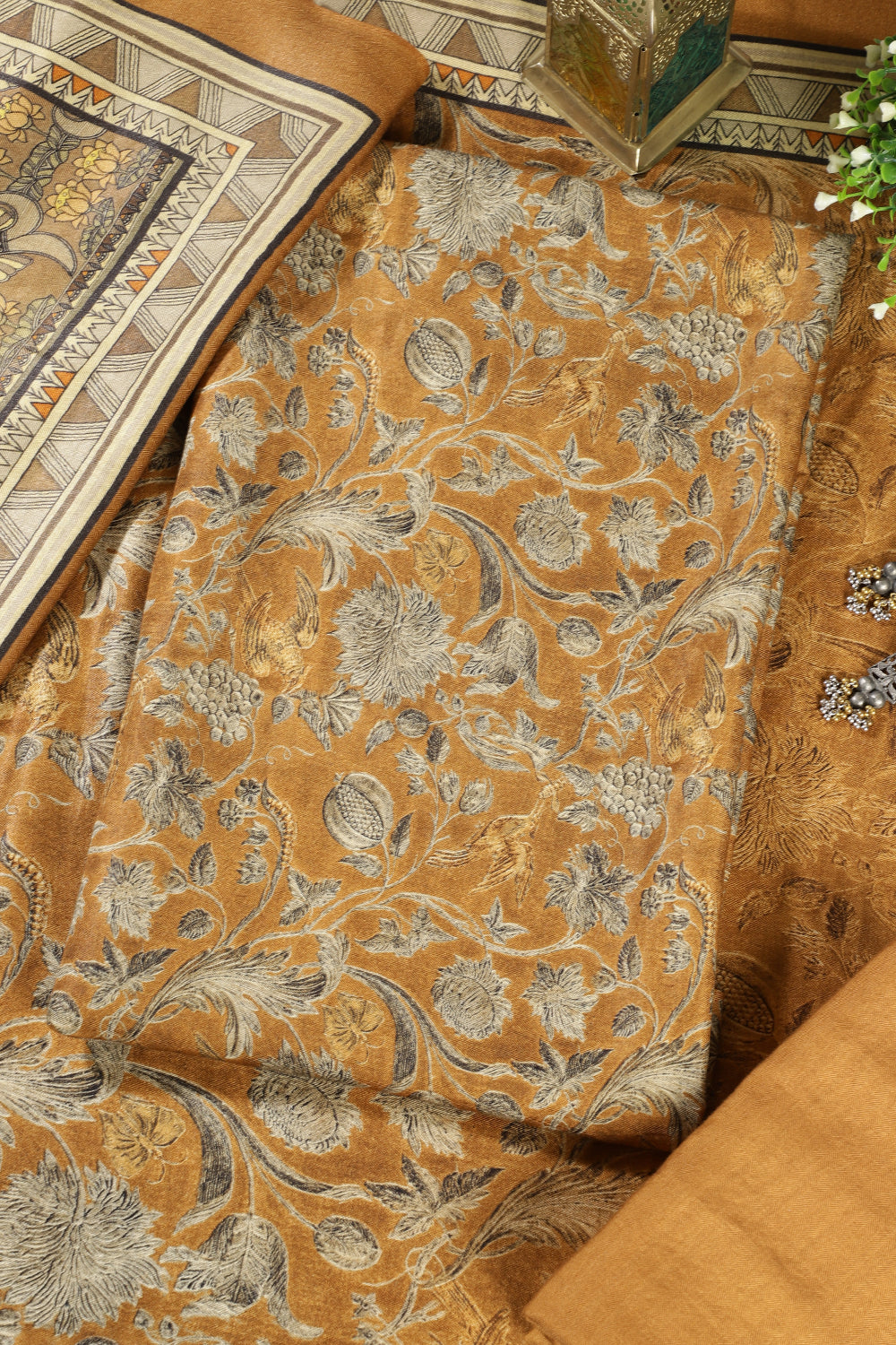 Mustard Floral Printed Spun Unstitched Suit Material