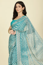 Firozi Color Chiffon Leheriya Printed Saree